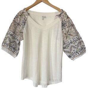Cato Embroidered Sleeve Ivory Womens M Cream Top Boho Peasant